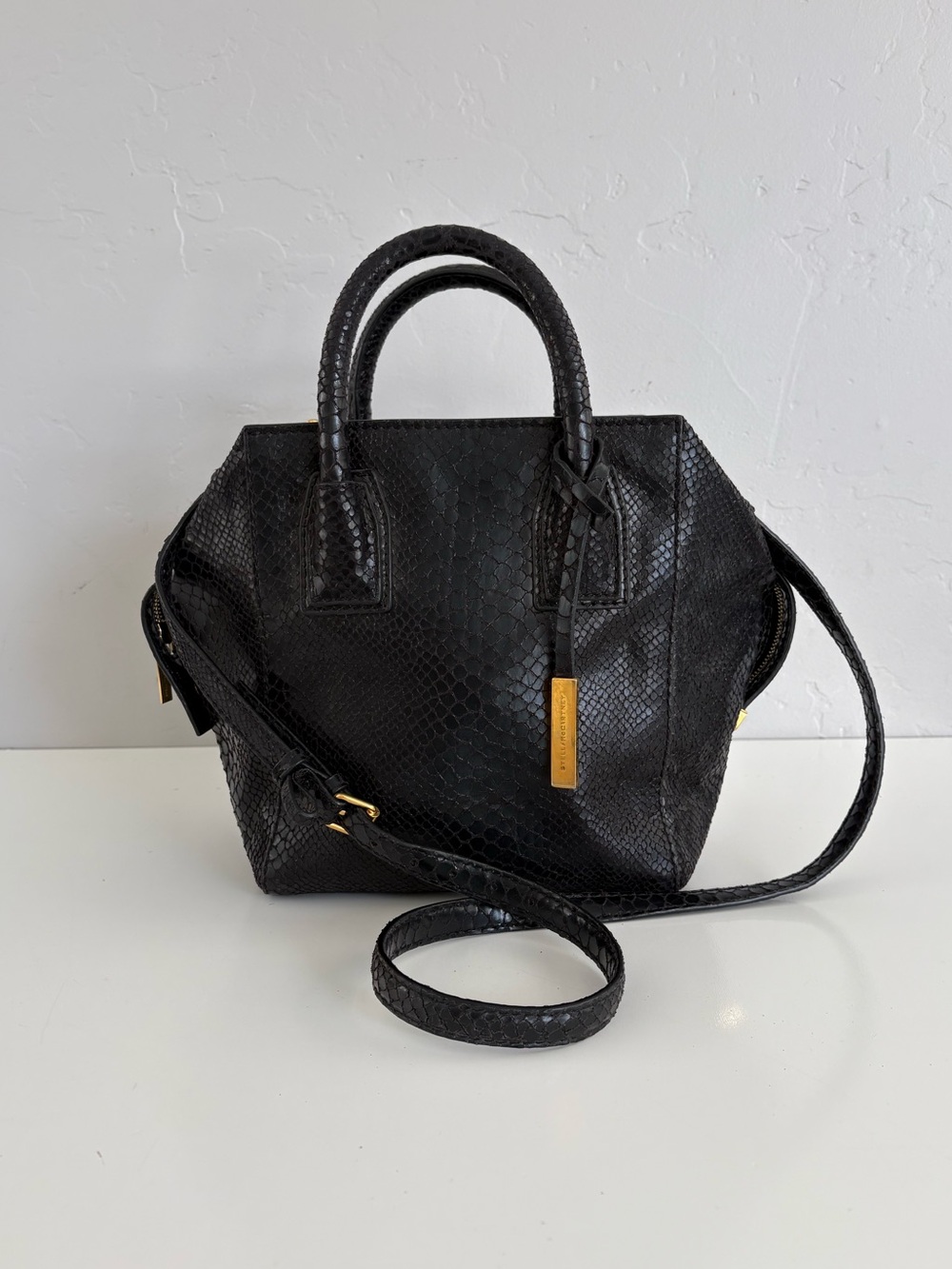 Auth STELLA MCCARTNEY Cavendish Vegan Python Boston Bag